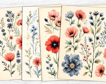 Vintage Watercolor Flowers Digital Paper: Botanical Collage (Digital Download)