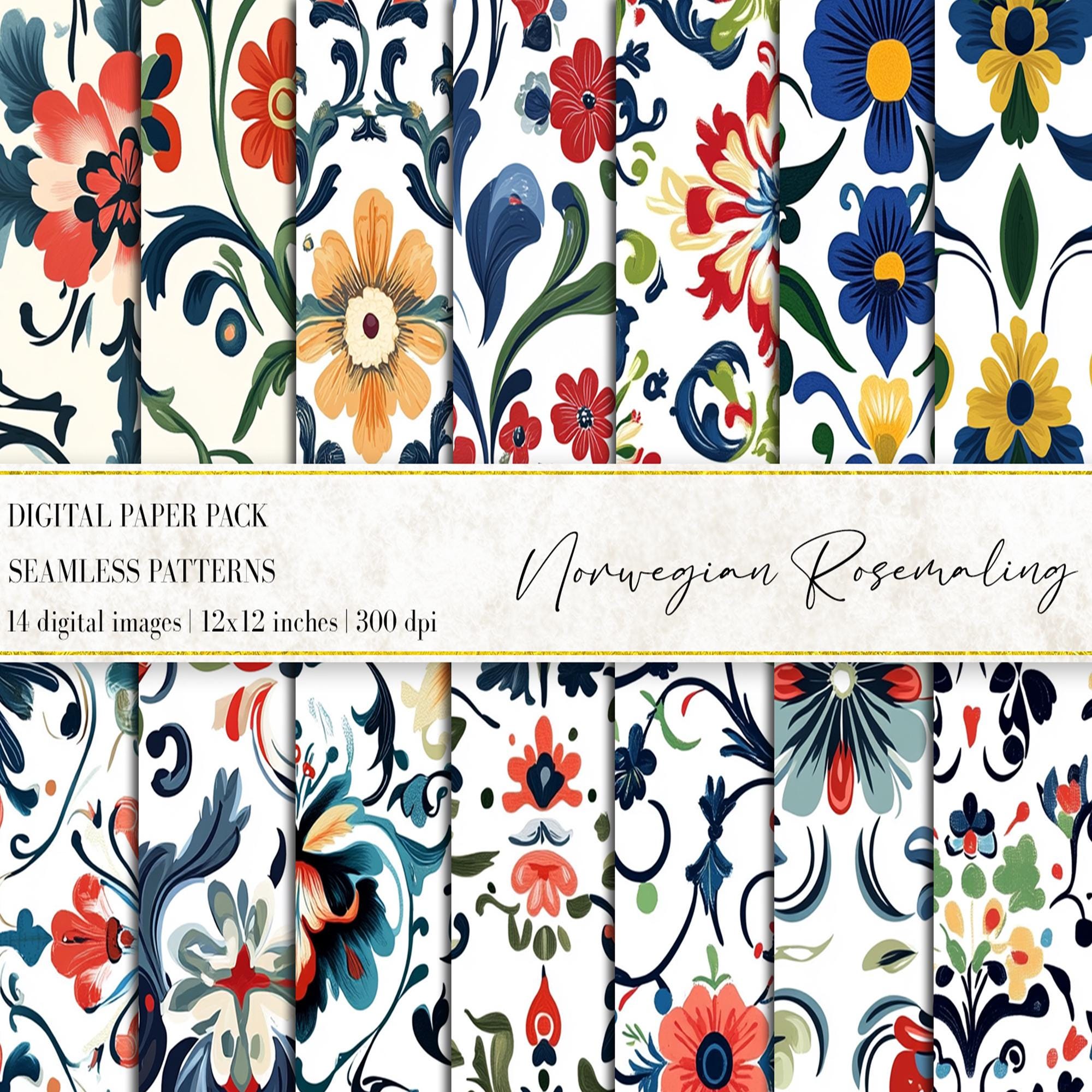Norwegian Rosemaling Pattern, Norwegian Rosemaling Digital