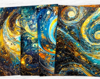 Cosmic Galaxy Junk Journal Papers: Starry Night Swirls (Digital Download)