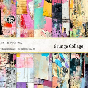 Carta digitale per collage grunge, carta effimera, foglio per collage, carta strappata, collage di tecniche miste, download digitale, stampabile grunge