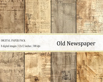 Old Newspaper Digital Papers, Distressed Backgrounds, Old Newspaper Texture, Newspaper Vintage Writing Paper, commercial use