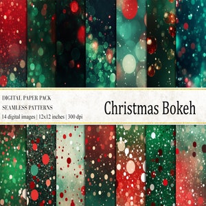 Christmas Bokeh Digital Papers, Christmas Bokeh Backgrounds, Bokeh Digital Papers, Christmas Seamless Patterns, commercial use
