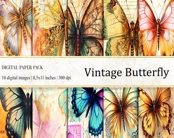 Vintage Butterfly Digital Papers: Journal & Scrapbook Backgrounds (Digital Download)