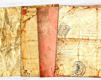Vintage Ephemera Paper Pack: Aged Textures, Scrapbook Journal (Digital Download)