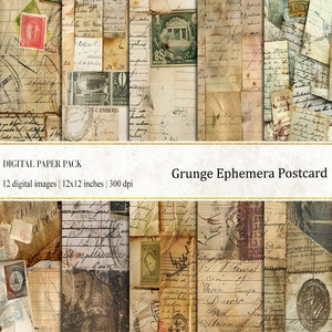 Grunge Ephemera Postkarte Digitale Papiere, Grunge Hintergrund, Ephemera Hintergrund, Grunge Journal Papiere, Grunge Printable
