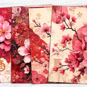 桜デジタルペーパー、桜ジャンクジャーナルペーパー、日本の花、ピンクの桜の花、花のペーパー、コラージュシート、デジタルダウンロード