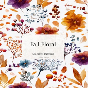 Fall Floral Seamless Pattern, Floral Digital Paper, Fall Flowers, Instant Download, Fabric Pattern, Spring Pattern, Printable Boho Flower
