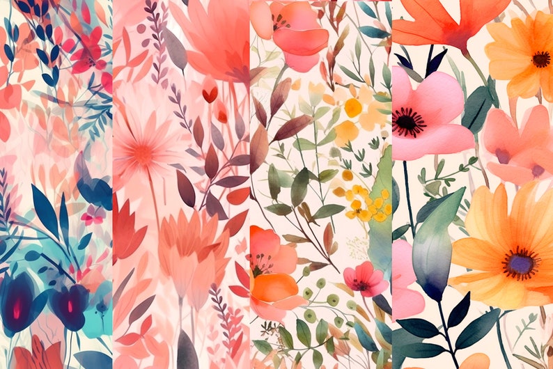 Watercolor Spring Floral Digital Paper: Seamless Flower Patterns ...