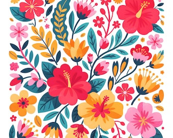 Boho Floral PNG, Colorful Flowers Clipart, Sublimation Design (Digital Download)