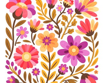 Vibrant Botanical Flower PNG: Floral Clipart, Sublimation Design (Digital Download)