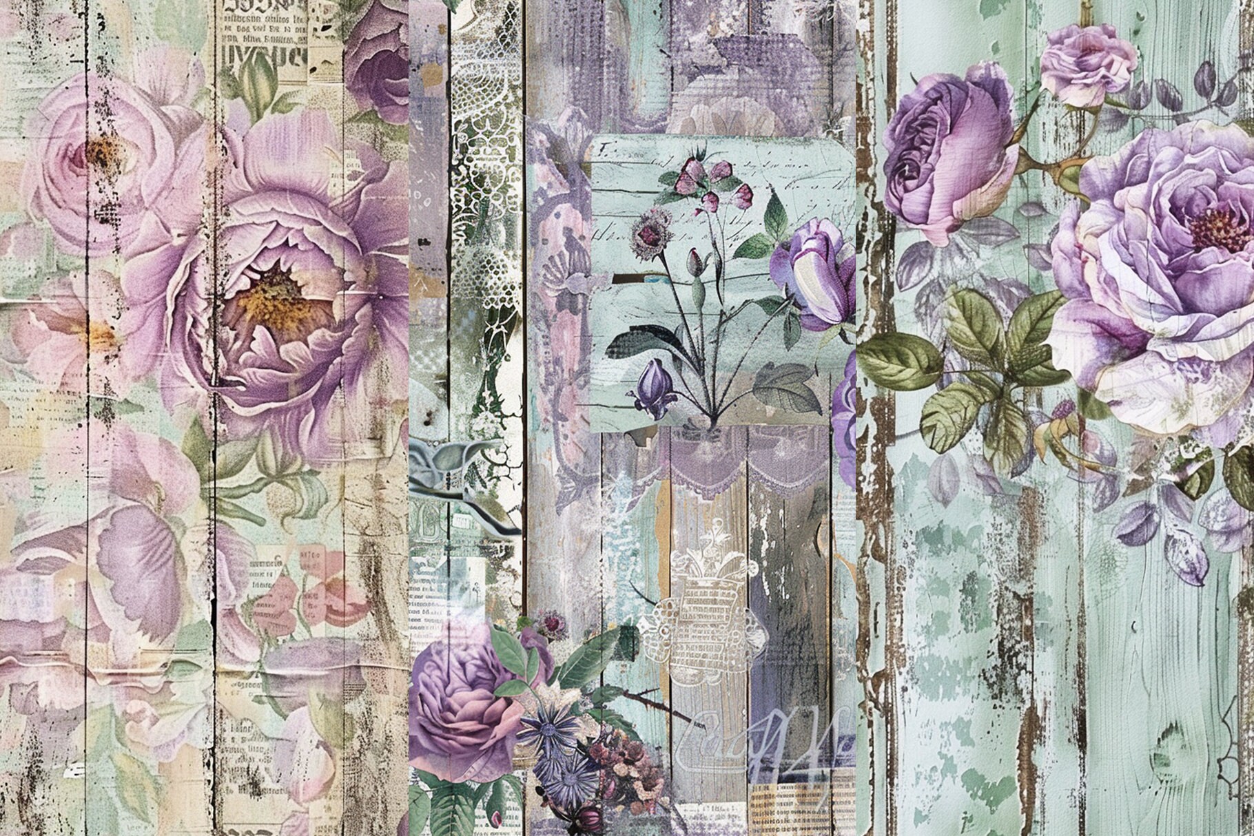 Shabby Chic Roses Digital Paper: Cottagecore Floral Patterns (12x12 ...