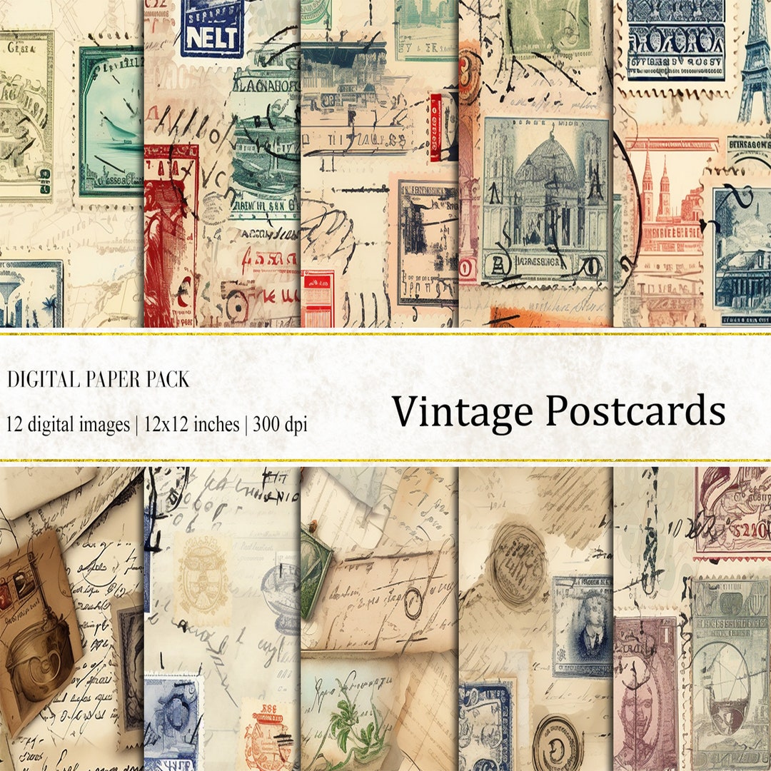 Postcard Background Pattern Vintage Postcards Digital Papers, Vintage Postcards Print, Vintage ...