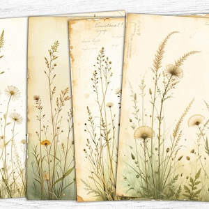 Carta per diario Botanical Junk, carta pastello morbida, carta floreale vintage con erbe aromatiche, sfondo botanico, stampabile con immagini botaniche, download digitale