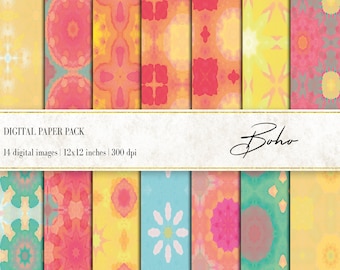 Boho Digital Papers: Seamless Patterns for Scrapbooking (Instant Download)