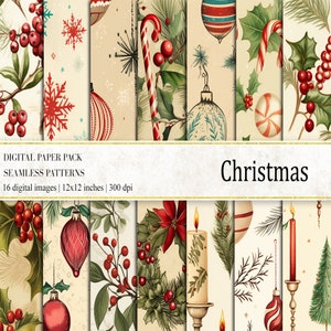 Vintage Christmas Digital Paper: Seamless Ornament Patterns (Instant Download)
