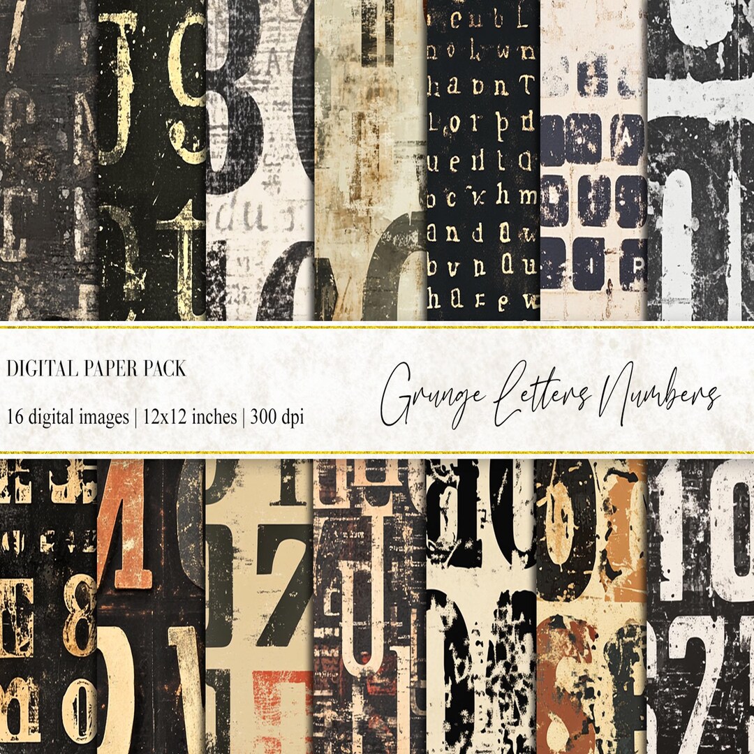Grunge Letters Numbers Digital Paper Pack (12x12 Inches) - Etsy