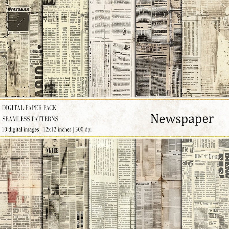 Newspaper Digital Paper Pack: Seamless Journal Backgrounds (digital ...