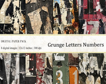 Grunge Letters Numbers Digital Paper: Distressed Texture (Digital Download)