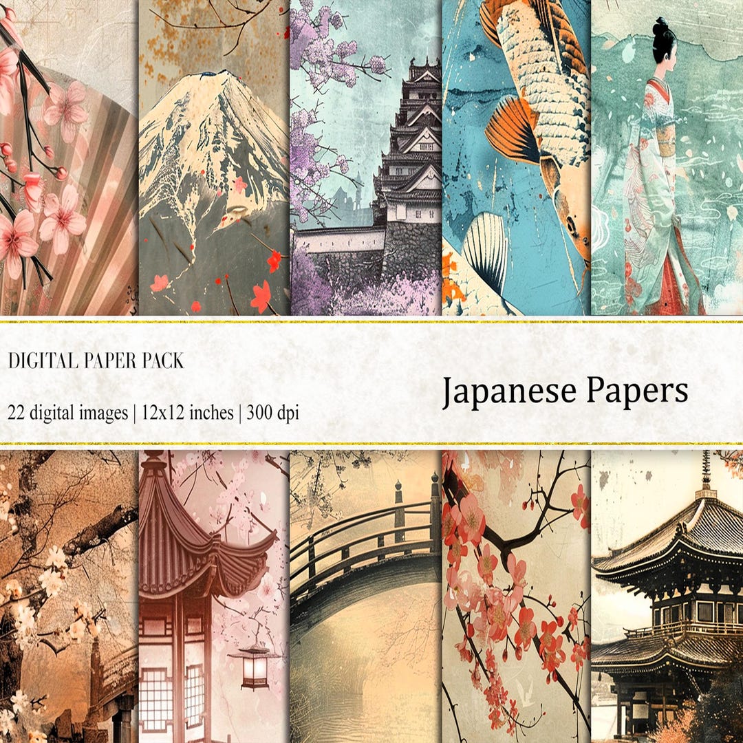 Vintage Japanese Digital Paper: Oriental Scrapbook Pages (instant ...