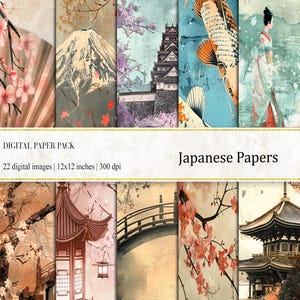 Japans digitaal papier, Japans digitaal papier, ongewenste dagboekpagina's, Aziatische achtergrond, oosterse print, vintage Japans papier, Instant Download