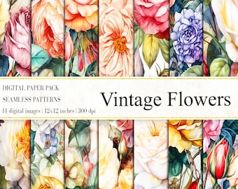 Vintage Floral Digital Papers: Seamless Botanical Patterns (Digital Download)