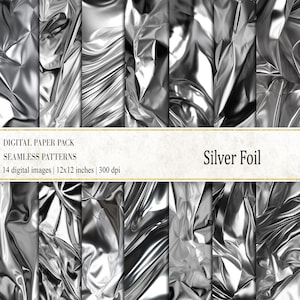 Silberfolie Digitale Papiere, Silberfolie Nahtlose Muster, Silberfolie Texturen, Folie Hintergründe, Foil Digital Papier, kommerzielle Nutzung
