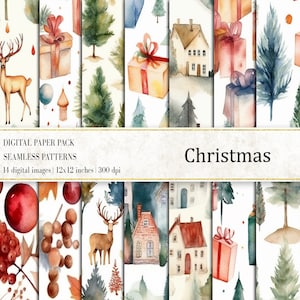 Watercolor Christmas Digital Papers, Christmas Decoration Paper, Watercolor Digital Paper, commercial use, Watercolor Christmas Background
