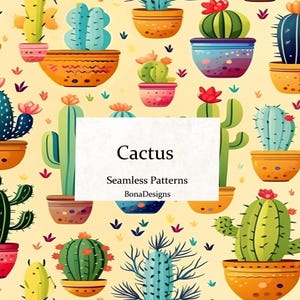 Cactus Seamless Pattern, Cactus Digital Paper, Boho Cactus Pattern, Instant Download, Cactus Pot Pattern, Digital Download, Seamless Pattern
