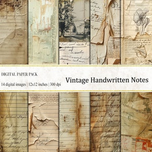 Notes manuscrites vintage papier numérique, lettre manuscrite, papier à lettre ancien, document ancien, vieux papiers vintage, papier effet vieilli