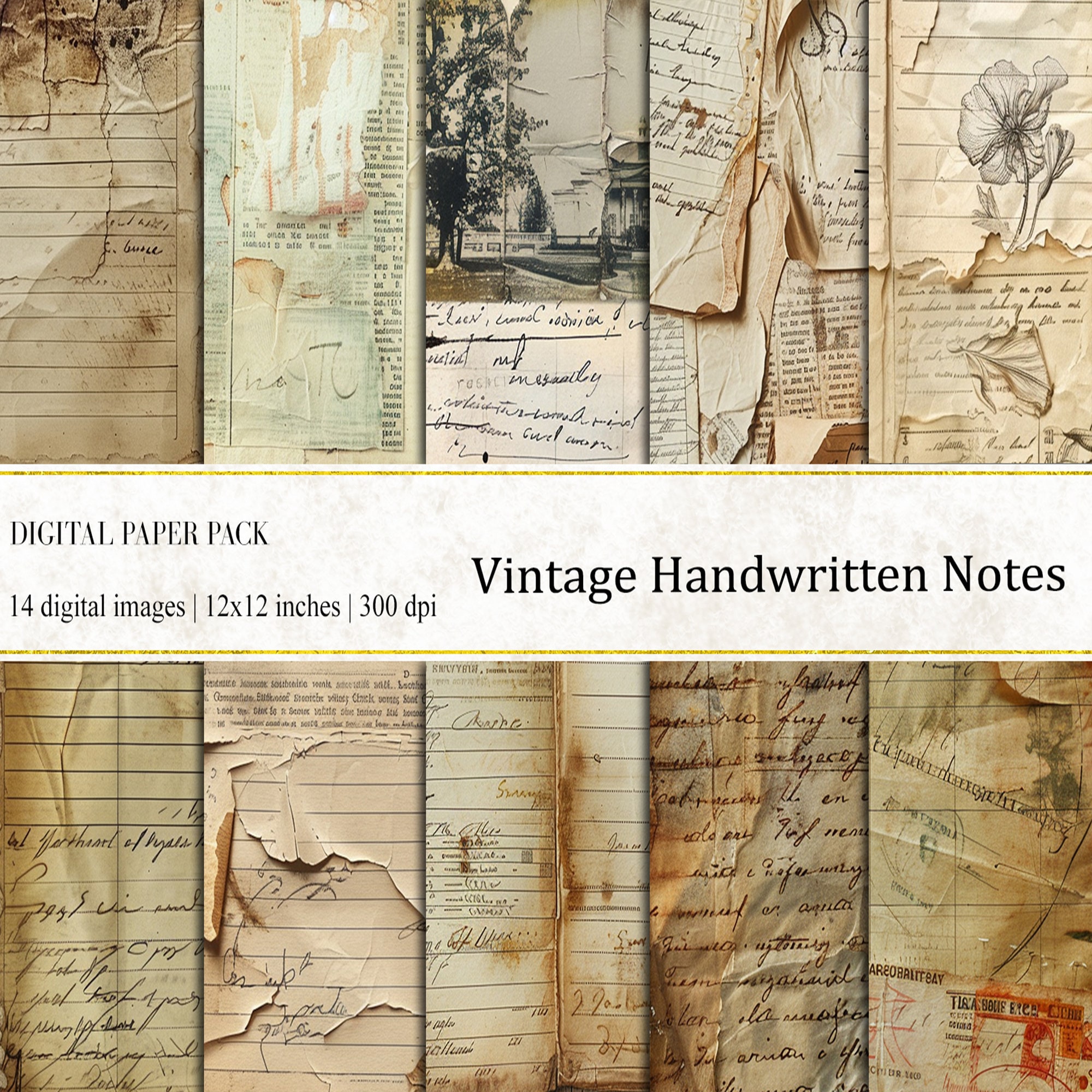 Vintage Handwritten Notes Digital Paper: Antique Ephemera (digital ...