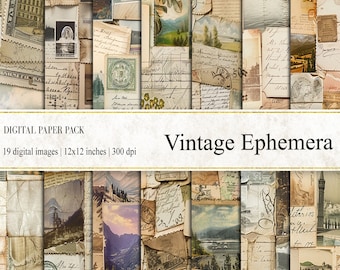 Vintage Ephemera Digital Paper, Vintage Background, Ephemera Background, Vintage Journal Paper, Vintage Postcard Printable, Instant Download