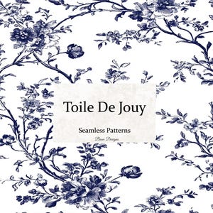 Blue Toile De Jouy Seamless Pattern, French Country Print, Chinoiserie Patterns, French Floral, Digital Download, Blue Floral Digital Paper