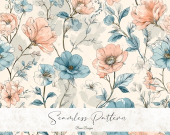 Boho Floral Seamless Pattern: Elegant Pastel Flowers (PNG Digital Download)