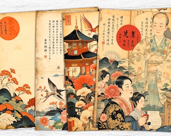 Vintage Japanese Art Junk Journal Papers (Digital Download)