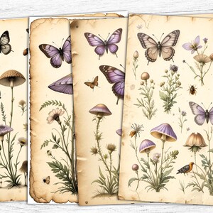 Papéis de jornal de lixo botânico, papel digital de borboletas, arte de borboletas, borboletas vintage, imprimíveis de ervas, download digital, uso comercial