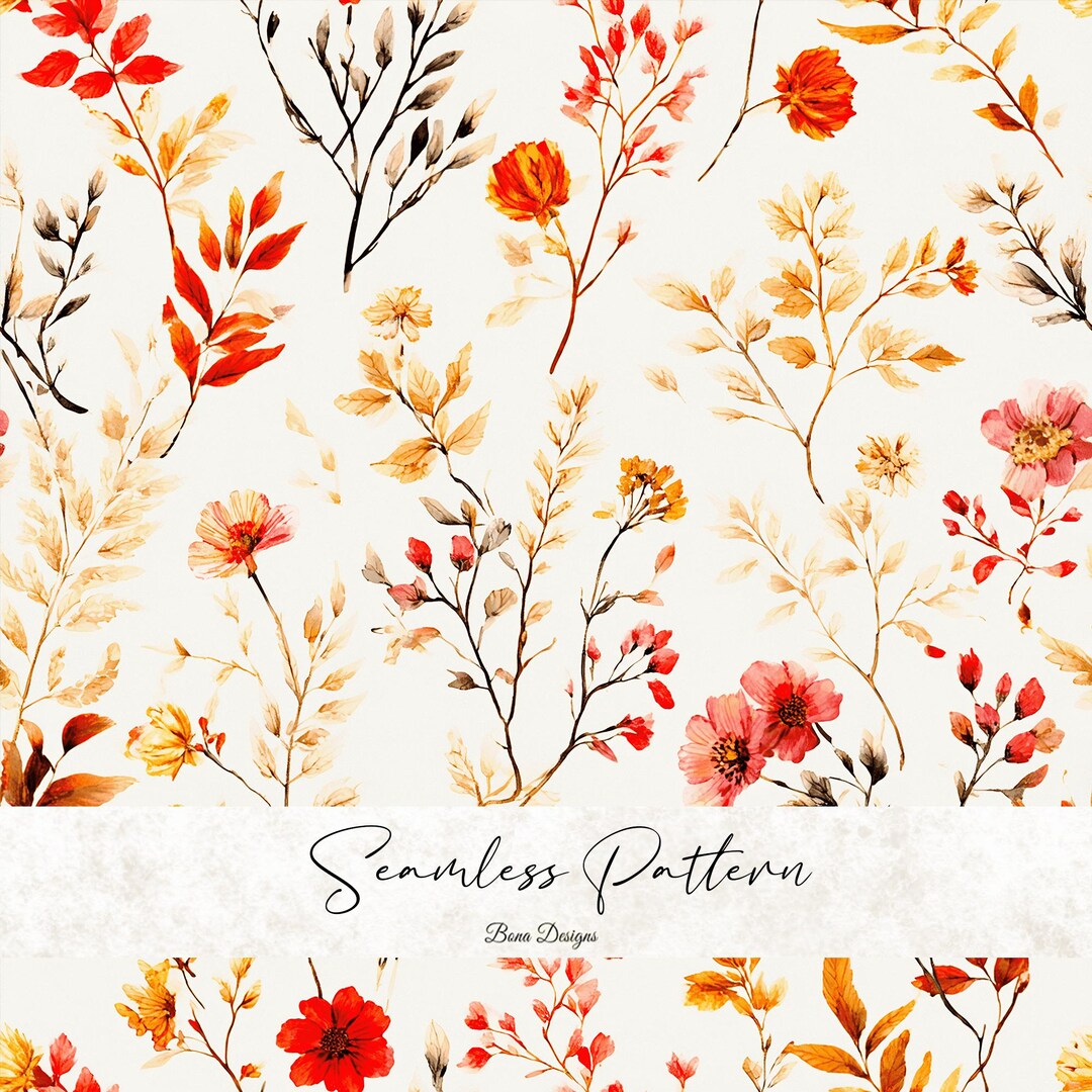 Orage Fall Pattern Watercolor Fall Foliage Seamless Pattern: Orange and Rust Autumn Leaves ...