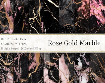 Rose Gold Marble Digital Paper Set, Seamless Patterns (Digital Download)