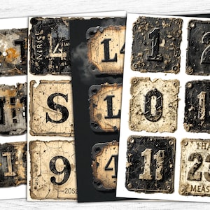 Grunge Numbers & Letters: Vintage Industrial Junk Journal (PNG Digital Download)