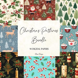 Christmas Digital Paper Set: Holiday Scrapbook Patterns (PNG, 12x12, 90 Designs) (Digital Download)