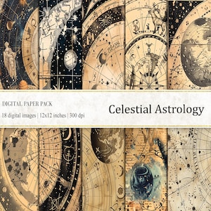 Celestial Astrology Digital Papers, Zodiac Digital Papers, Zodiac Printable Design, Galaxy Scrapbook Paper, Mystic Occult Digital Papers