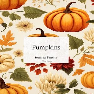 Pumpkin Autumn Seamless Pattern, Pumpkin Digital Paper, Autumn Seamless Pattern, Instant Download, Fabric Patterns, Fall Pumpkin Pattern
