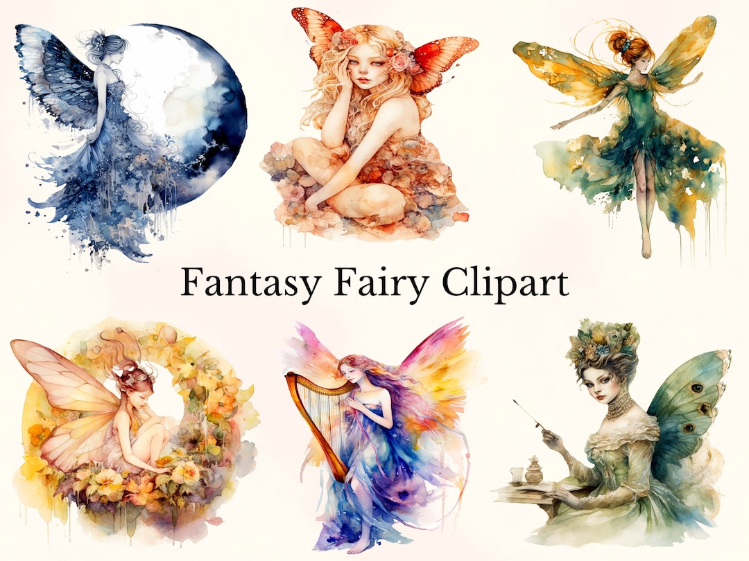 Watercolor Fairy Clipart: Fantasy PNG Set for Junk Journals (commercial ...