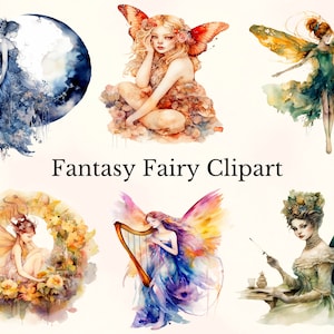 Watercolor Fantasy Fairy Clipart, Magic Fairy Clipart, Fairy png, Watercolor Fantasy, Junk Journal, Commercial Use, Ethereal Fairies