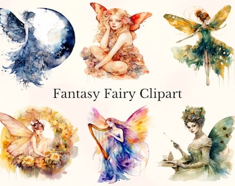 Clipart di fate acquerellate: set di PNG fantasy per diari spazzatura (uso commerciale)