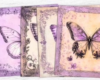 Vintage Purple Butterfly Junk Journal Papers: Digital Collage Sheet (Digital Download)