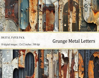 Grunge Metal Letters & Numbers Digital Paper (12x12, 300 dpi) (Instant Download)