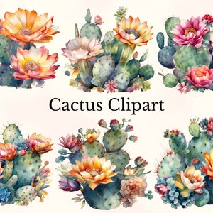 Imágenes prediseñadas de cactus en acuarela, imágenes prediseñadas de cactus, imágenes prediseñadas de cactus tropicales, ilustración de cactus en acuarela, descarga instantánea, uso comercial