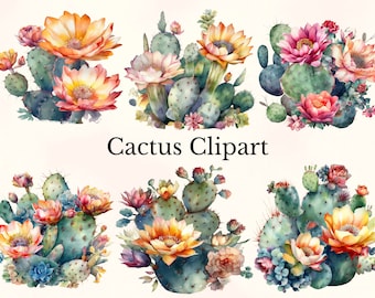 Watercolor Cactus Clipart: Tropical Floral Illustrations (Instant Download)