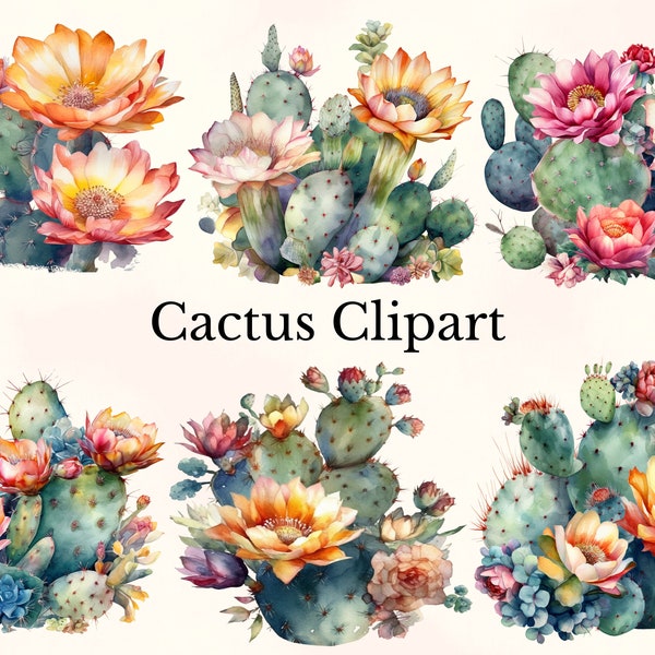 Watercolor Cactus Clipart, Cactus  Clipart, Tropical Cactus Clipart, Watercolor Cactus Illustration, Instant Download, Commercial Use