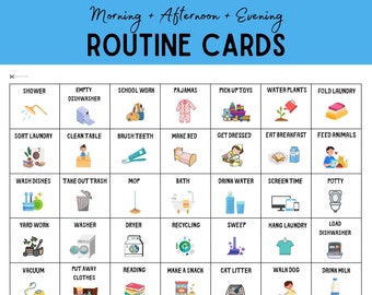 Routine Cards, Charts for Kids, Chores Chart Morning Afternoon Evening, Visual Responsibility Schedule, Children's To Do Tasks